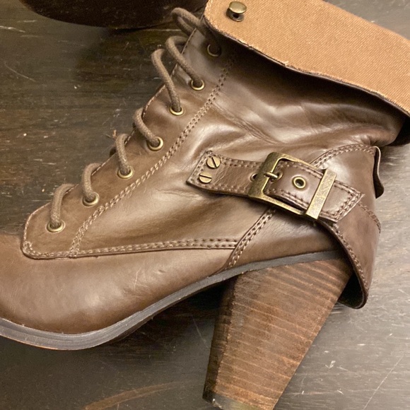 Steve Madden | AWOLL Combat Moto Heel Leather Boots brown women’s 8.5 - Picture 7 of 9